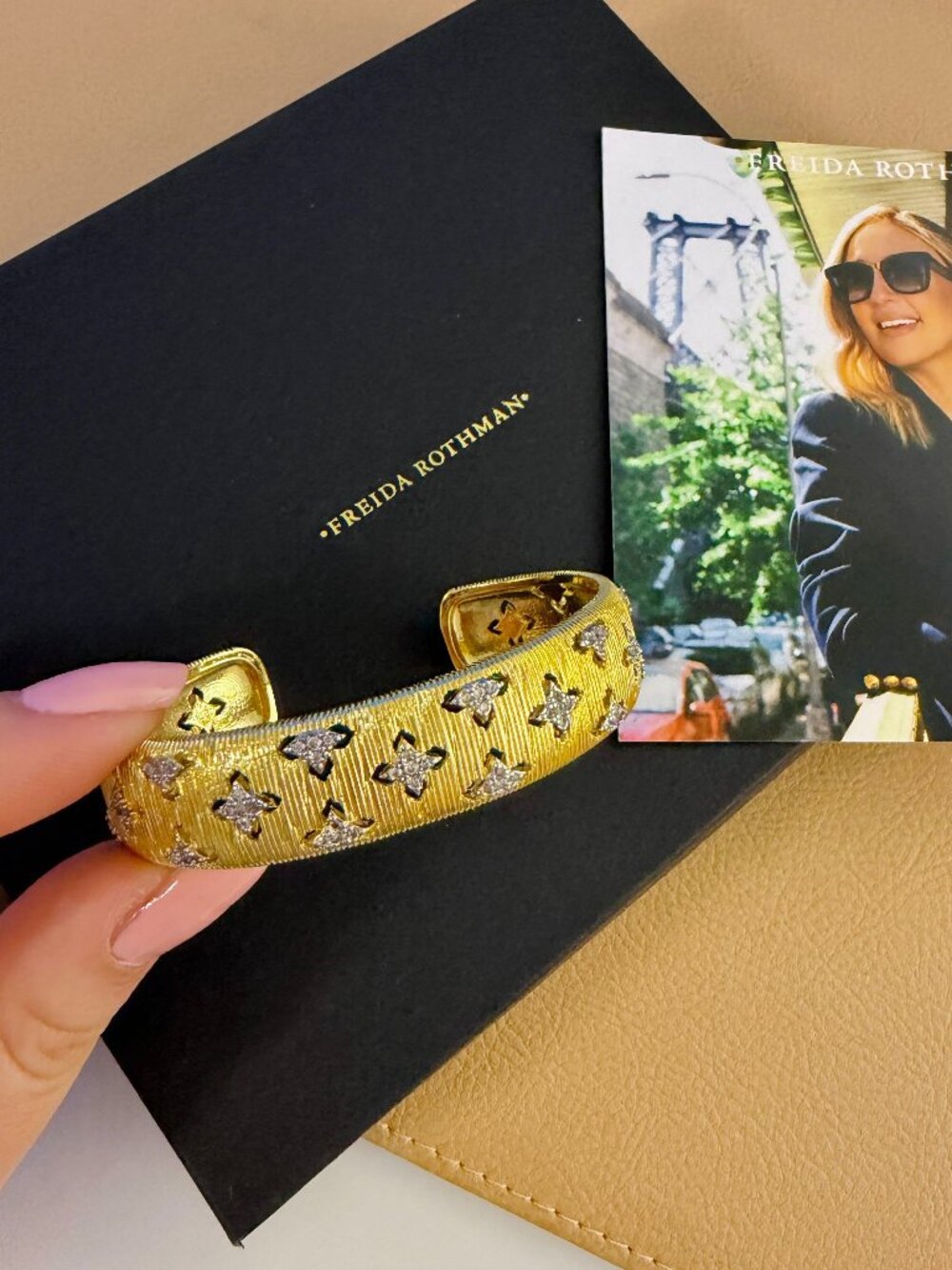 FREIDA ROTHMAN VAULT - Gold Clover Open Bangle Bracelet